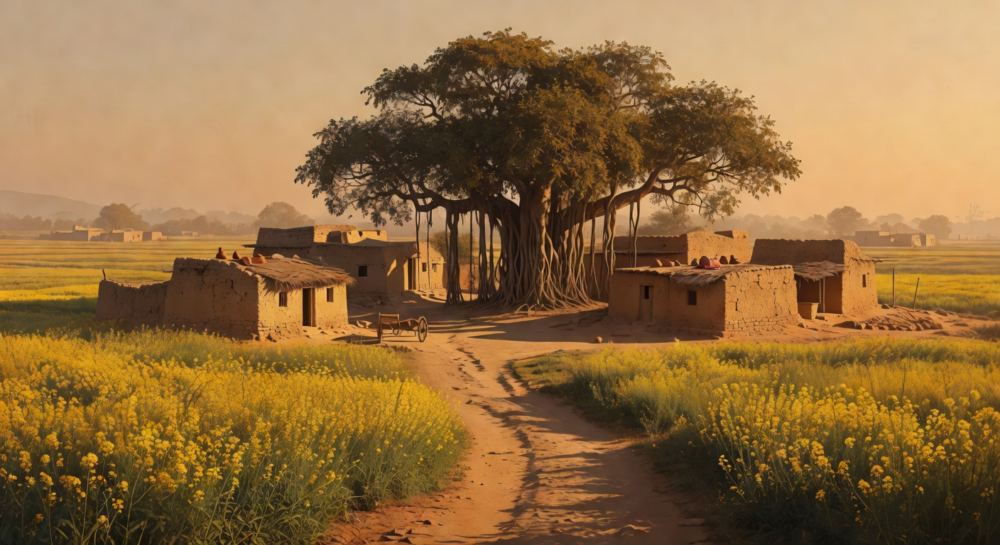 Punjab village, British India, circa 1898